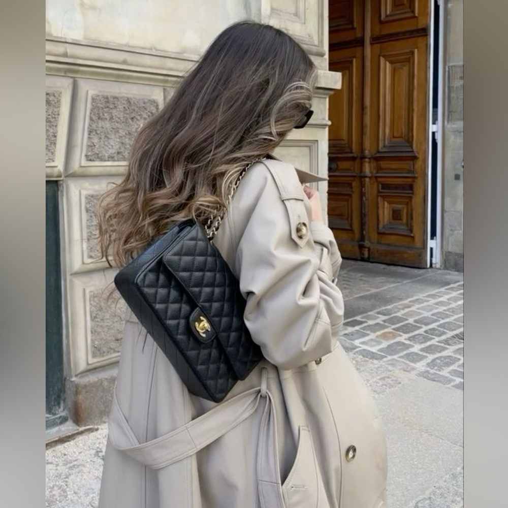 CHANEL caviar grain leather classic bag